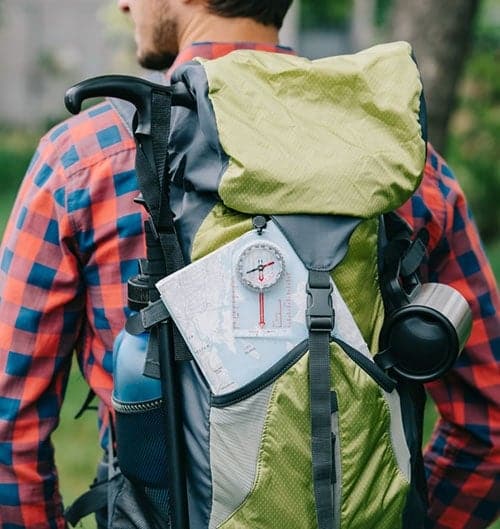 Compass in backpack